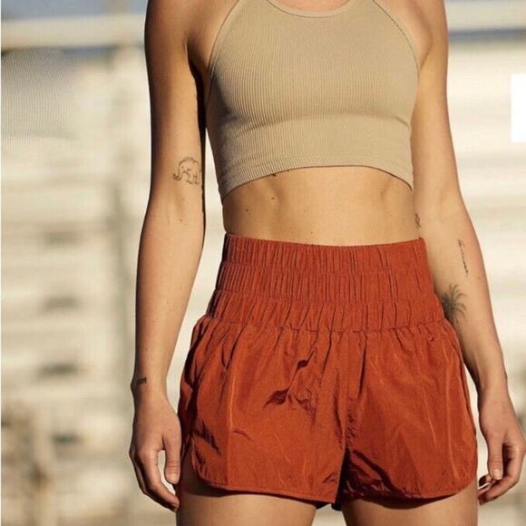 Free People Movement The Way Home 2" Shorts Wide Waist Red Earth Rust Women's L - Picture 2 of 13